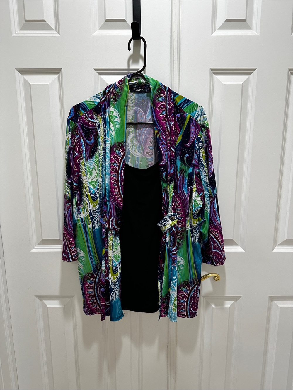 Notations Green Blue Purple Paisley Open Cardigan